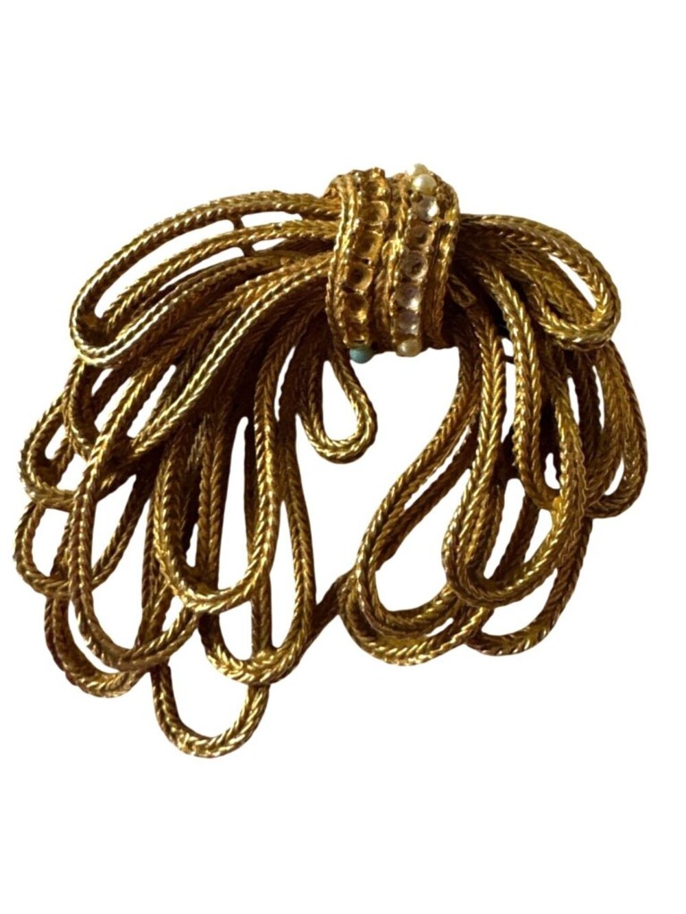 Vintage Capri Gold-Tone Bow Brooch Rhinestone Accents Rodeo Loops Pin Clasp